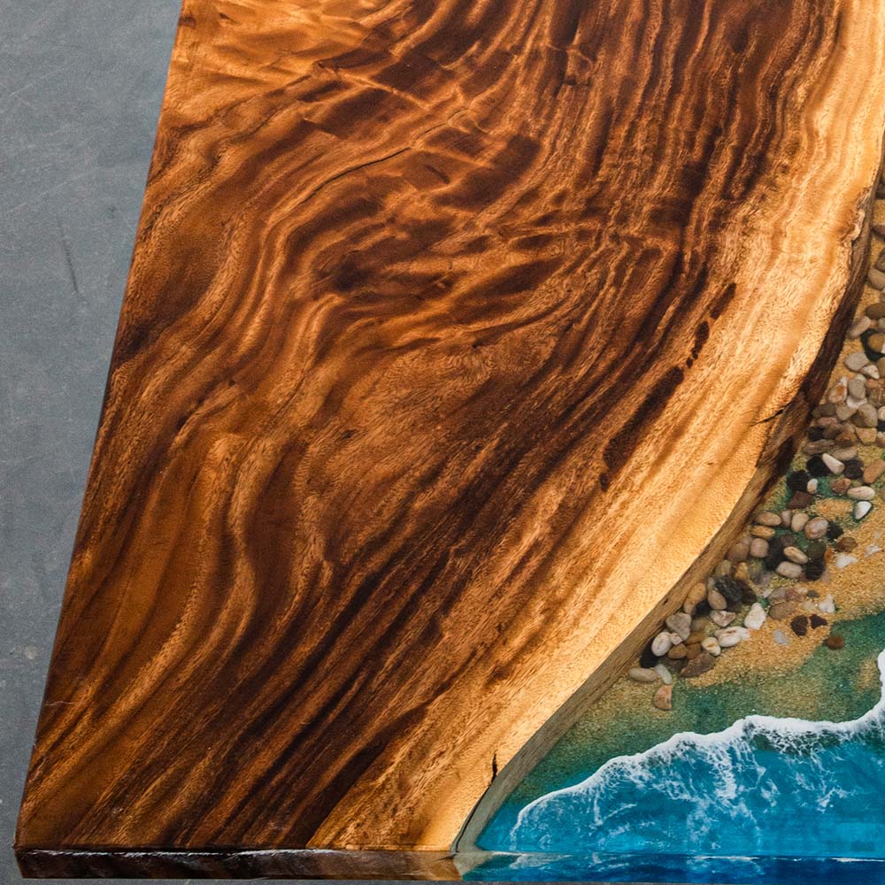 Elite Walnut Straight Edge Blue Ocean Epoxy Rectangular Dinner Table ECT-251