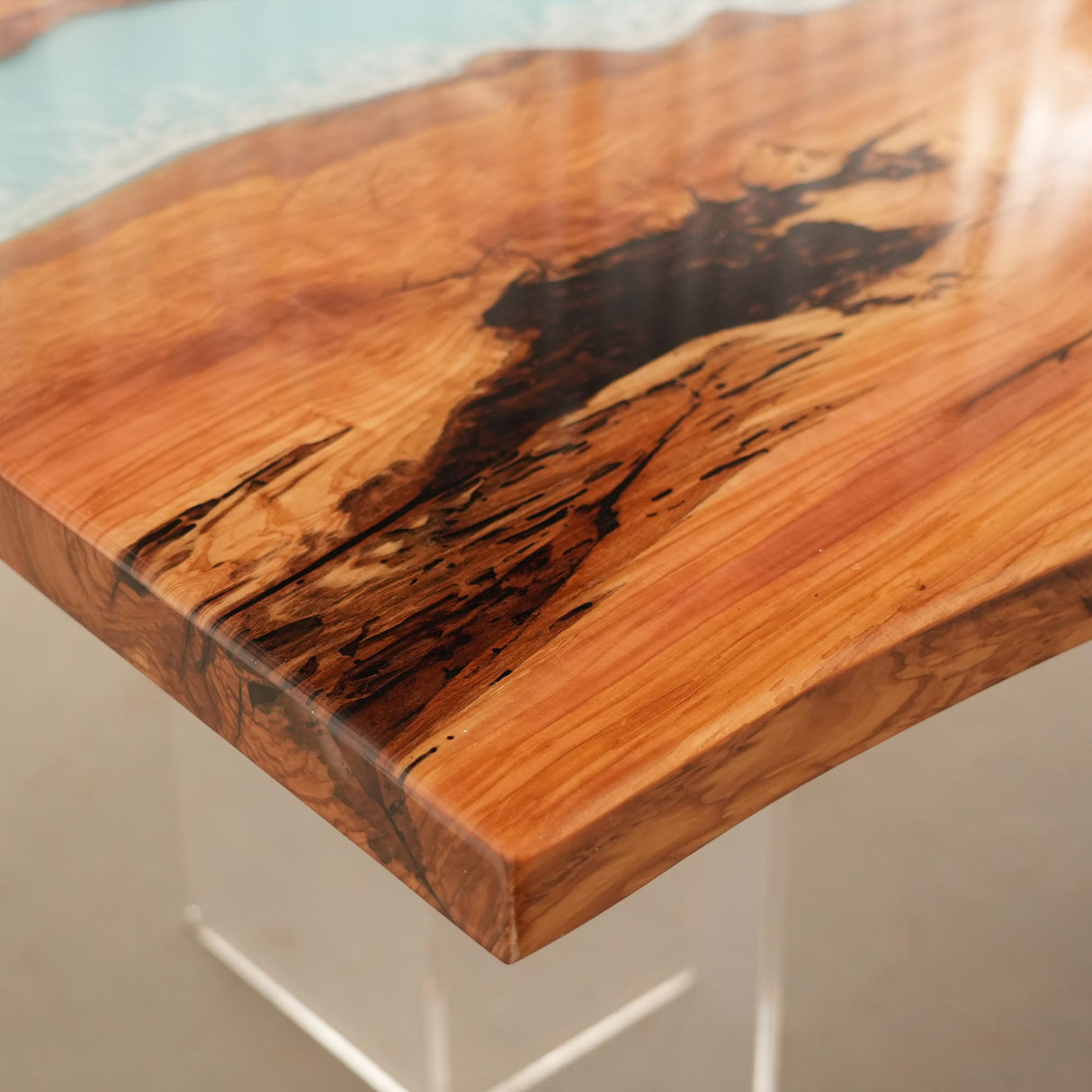 Elite Live - Edge Olive Wood Dining Table with Blue Resin Wave 84‘’L×42''W, EIT-13