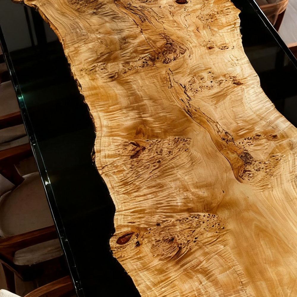 Elite Straight - Edge Poplar Dining Table with Black Resin Inlay ECT-141