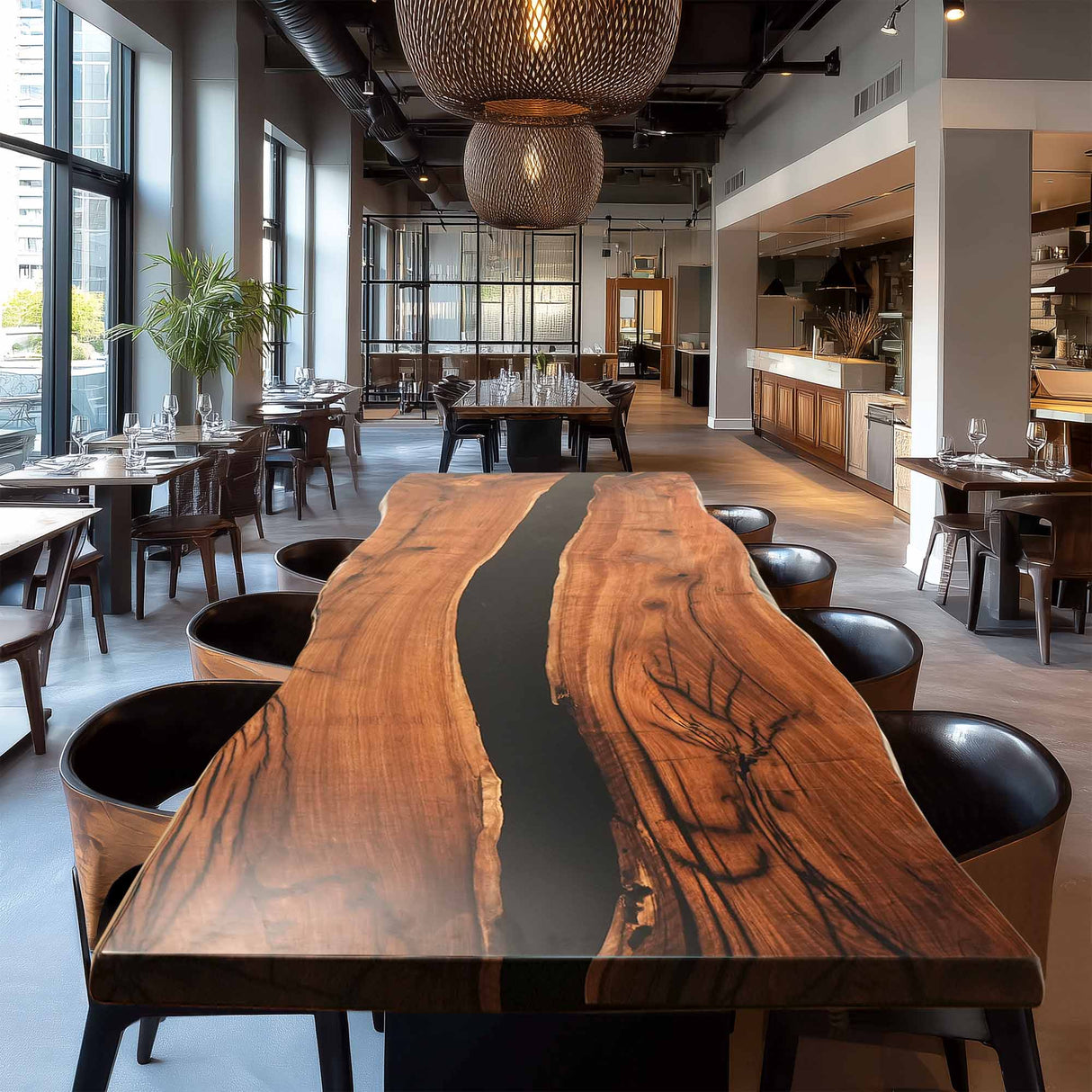 Elite Live - Edge Black Walnut Dining Table with Black Resin Inlay 144‘’L×42''W, EIT-11