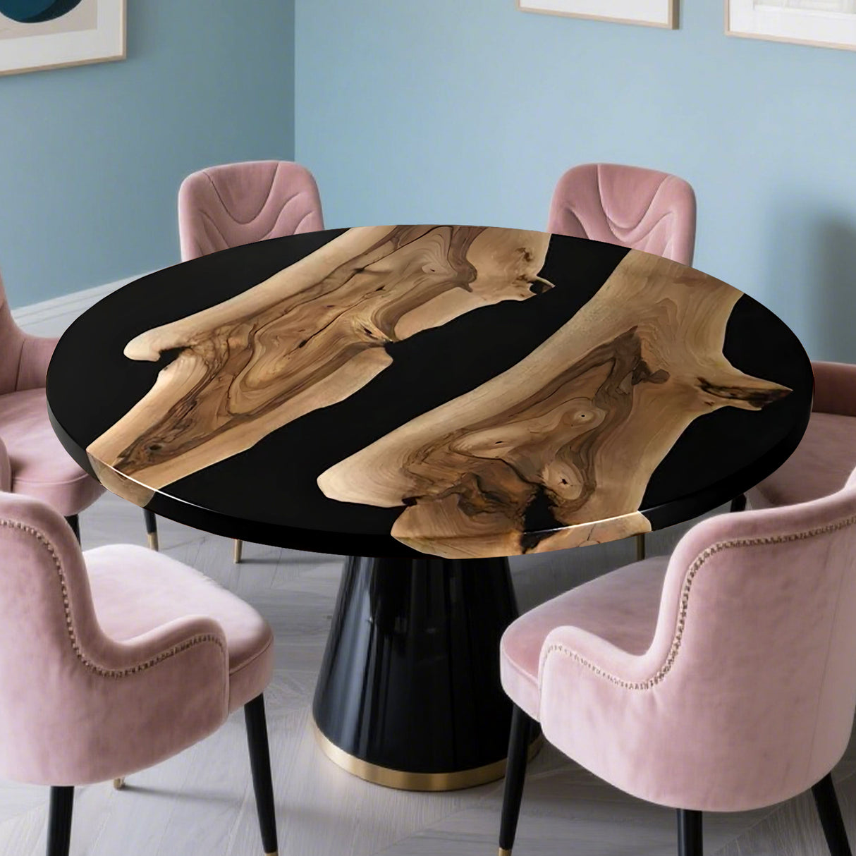 Custom Black Walnut Epoxy Resin Round Coffee Table ECT-118