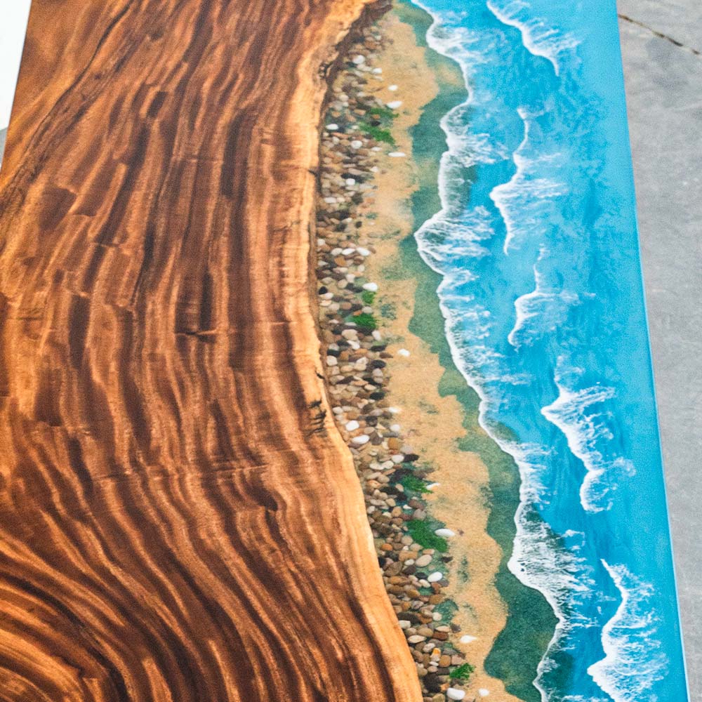 Elite Walnut Straight Edge Blue Ocean Epoxy Rectangular Dinner Table ECT-251