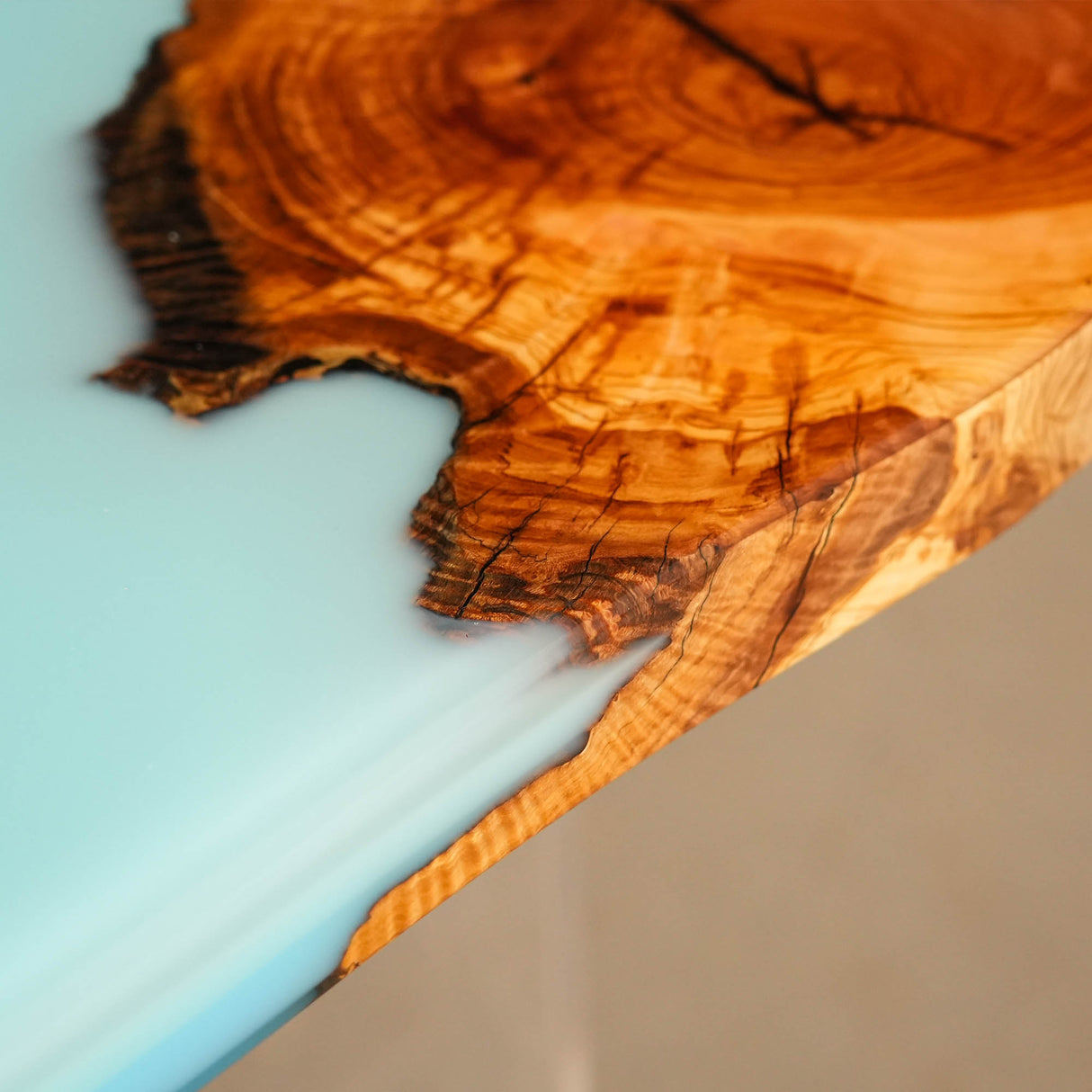 Elite Live - Edge Olive Wood Dining Table with Blue Resin Wave 84‘’L×42''W, EIT-13