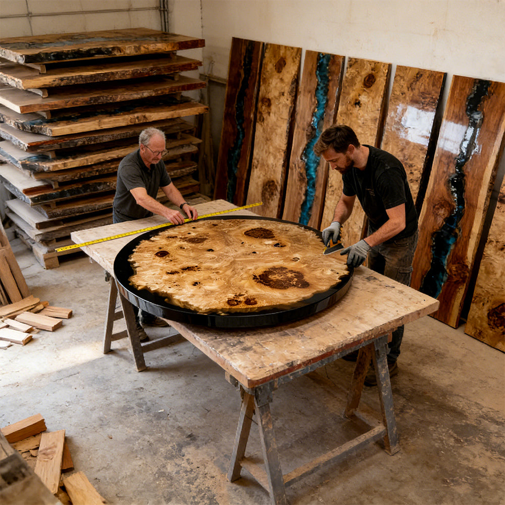 Elite Poplar Black Epoxy Round Resin Dining Table – Natural Wood Statement Table ECT-272