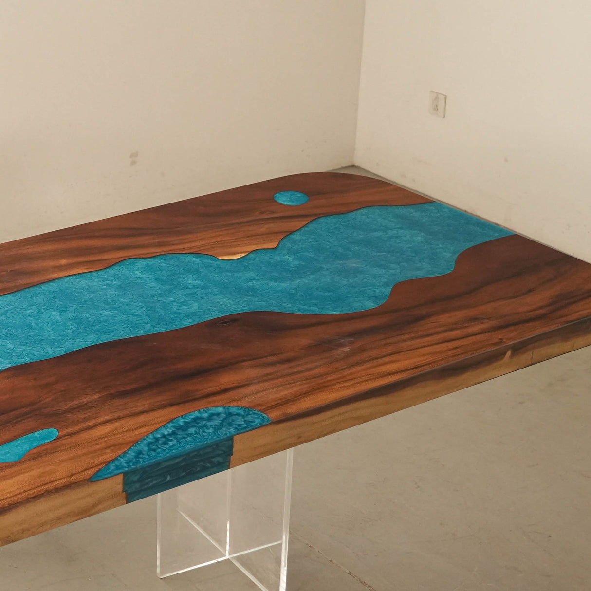 Elite Walnut Dining Table with Peacock Blue Resin Inlay 96.06‘’L×42.13''W, EIT-04