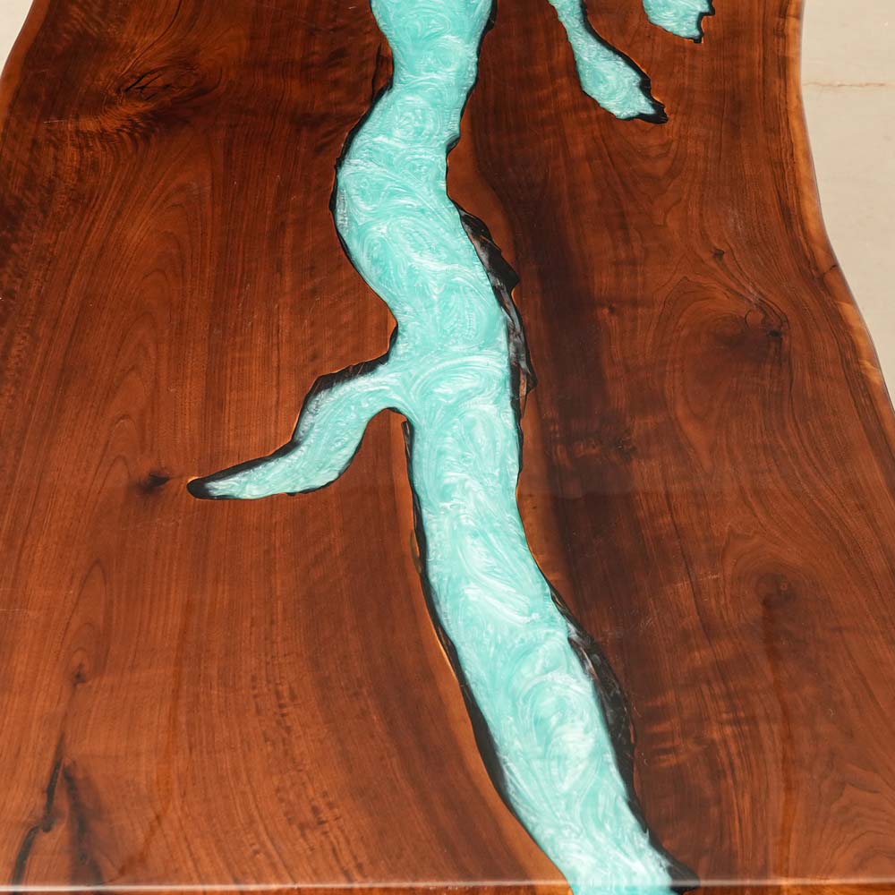 Elite Black Walnut Wood with Mint Green Epoxy Resin Dining Table ECT-178