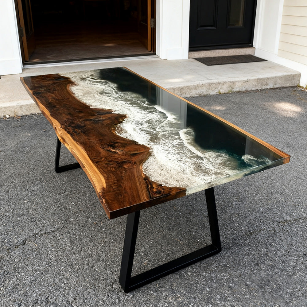Elite Walnut Deep Green Ocean Epoxy Rectangular Dining Table ECT-262