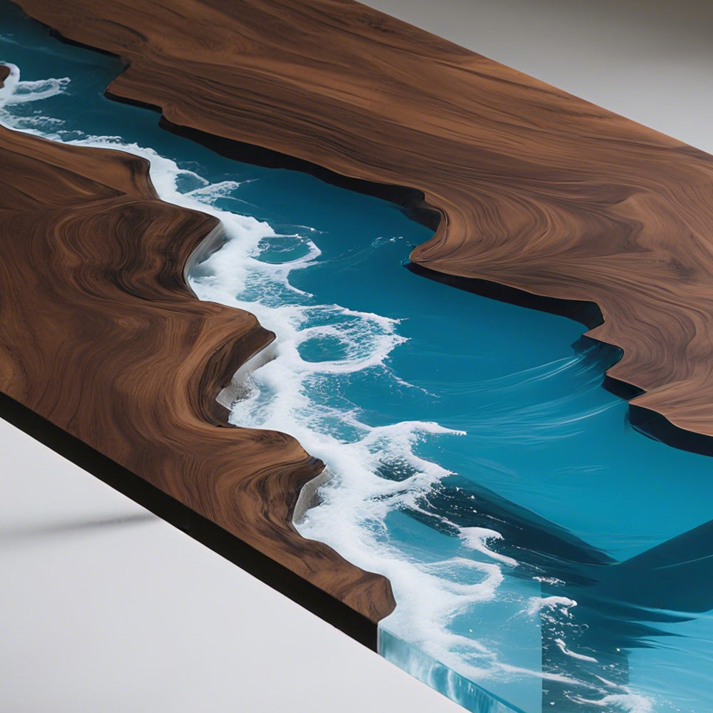 Elite Straight - Edge Black Walnut Dining Table with Ocean - Style Blue Resin Inlay ECT-238