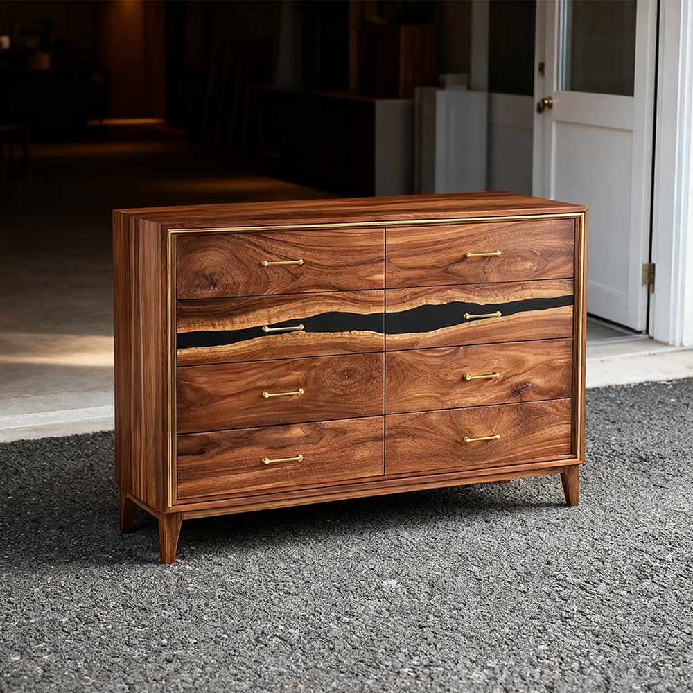 Elite Walnut Black Resin Gold-Accent 8-Drawer Dresser ECD-07