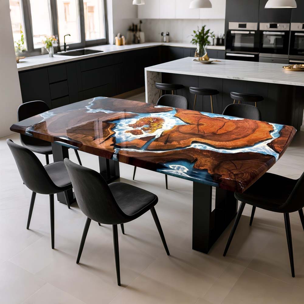 Elite Walnut Wood & Ocean - Scene Resin Cliff - View Table ECT-202