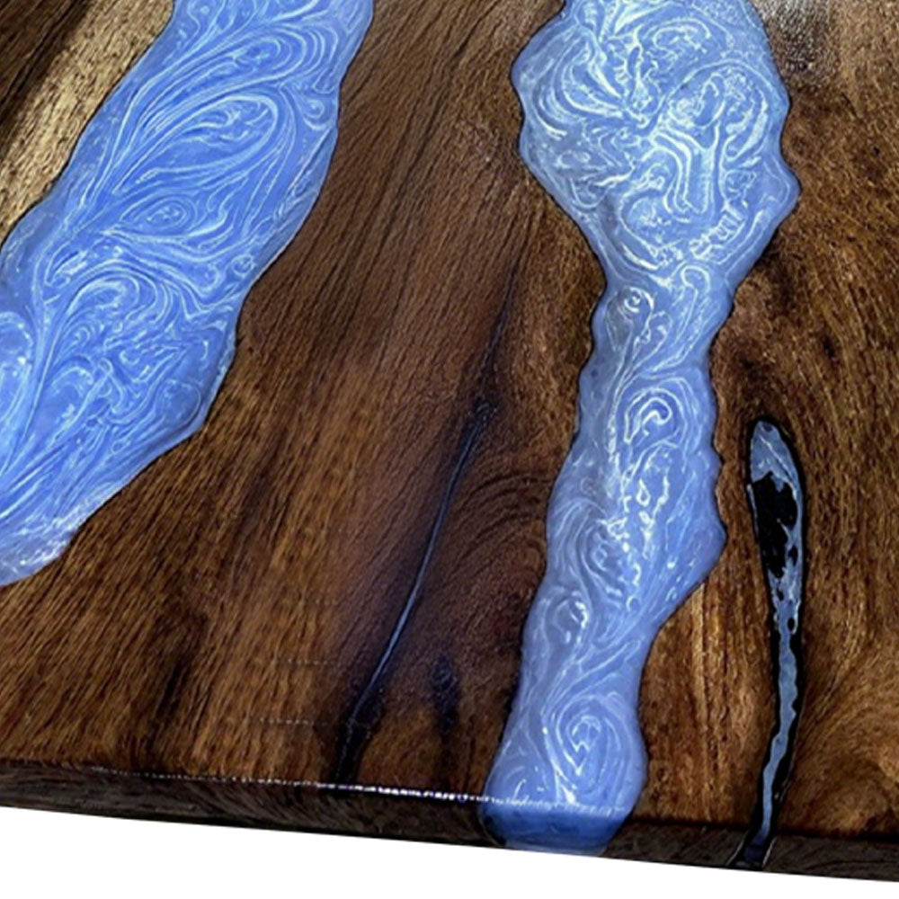 Elite Straight - Edge Walnut Dining Table with Sky - Blue Resin Inlay ECT-233