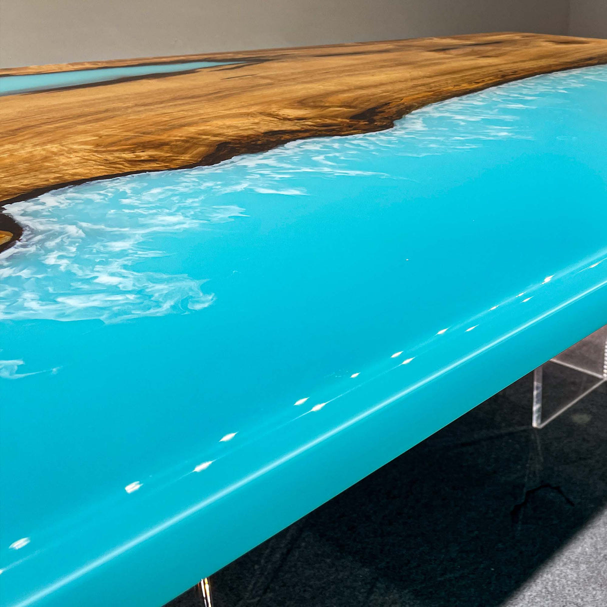 Elite Straight - Edge Golden Camphor Dining Table with Blue Wave Resin 80"L×47"W EIT-18