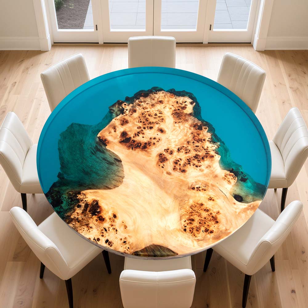 Elite Poplar Wood & Transparent Blue Epoxy Resin Round Coffee Table ECT-188