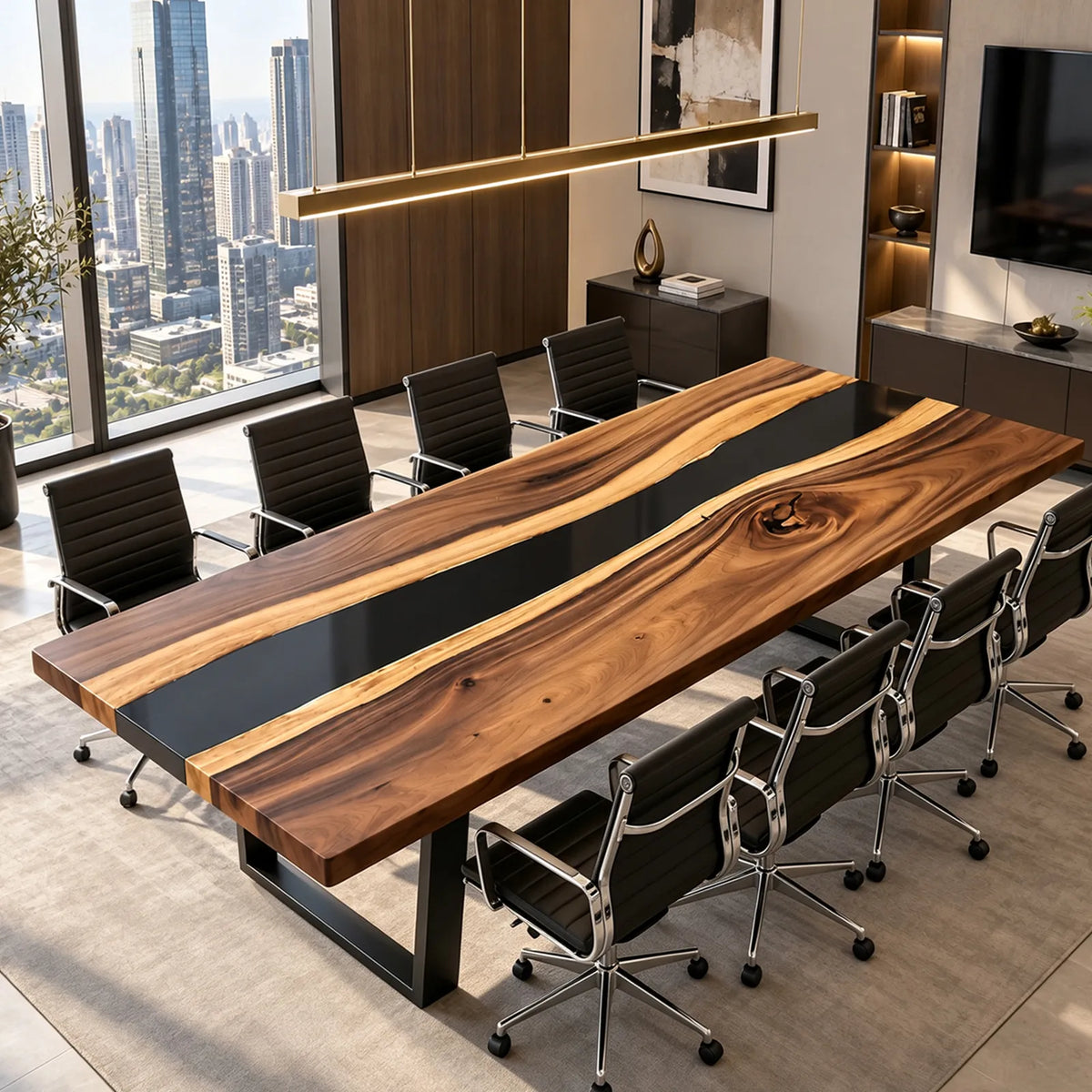 Custom Walnut Black Epoxy Resin Conference Table | ECT-406
