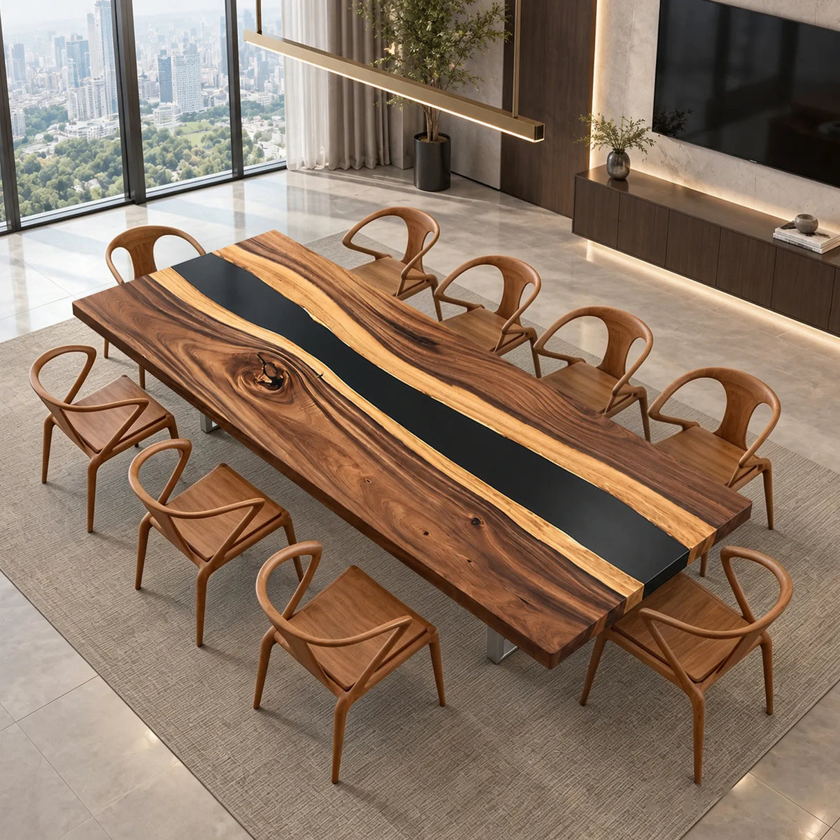Custom Walnut Black Epoxy Resin Conference Table | ECT-406