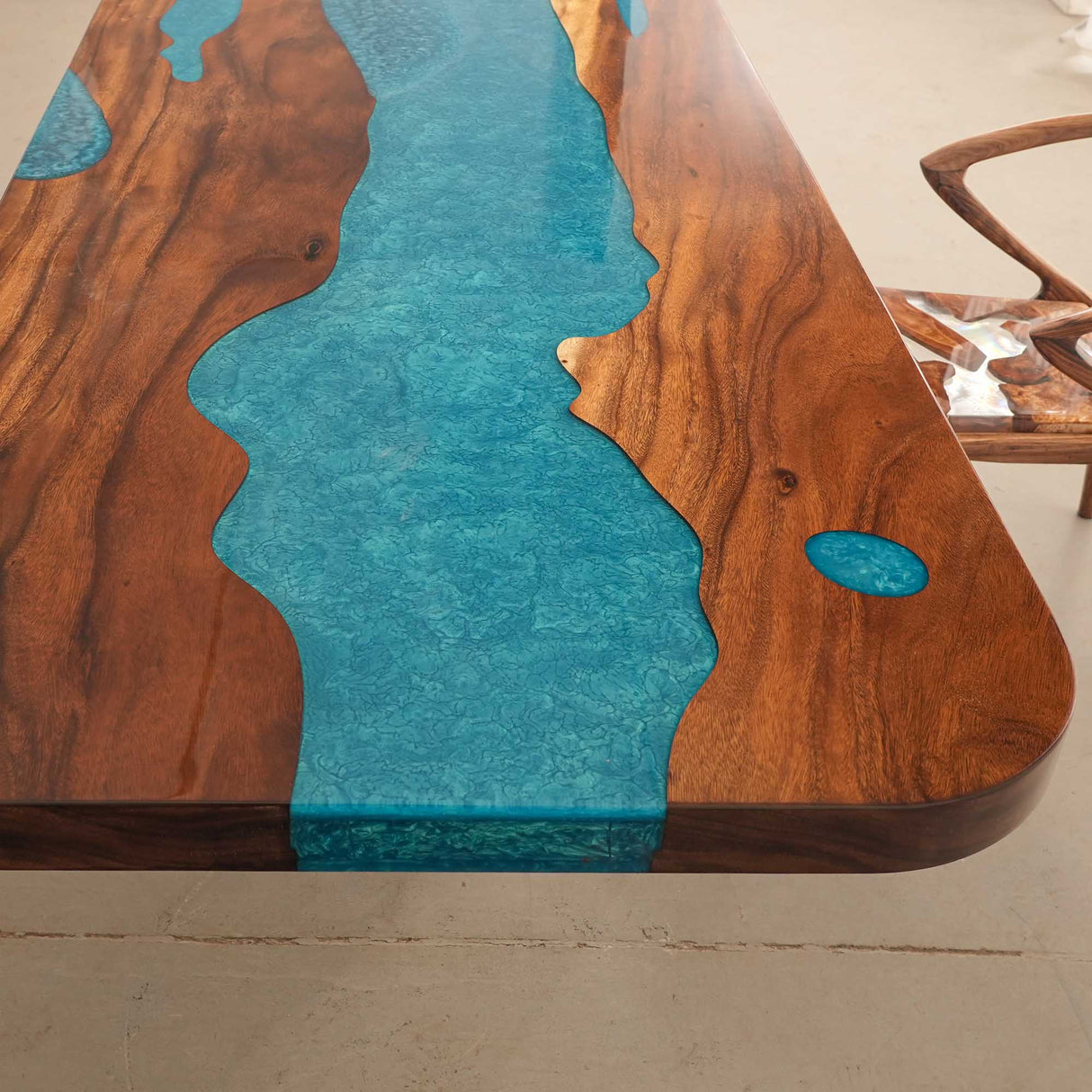Elite Walnut Dining Table with Peacock Blue Resin Inlay 96.06‘’L×42.13''W, EIT-04