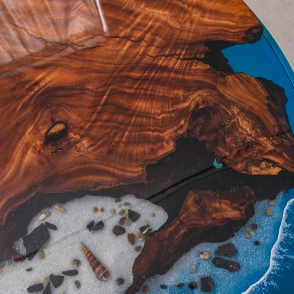Elite 47.05" Diameter Round Walnut Table with Ocean - themed Resin Inlay EIT-39