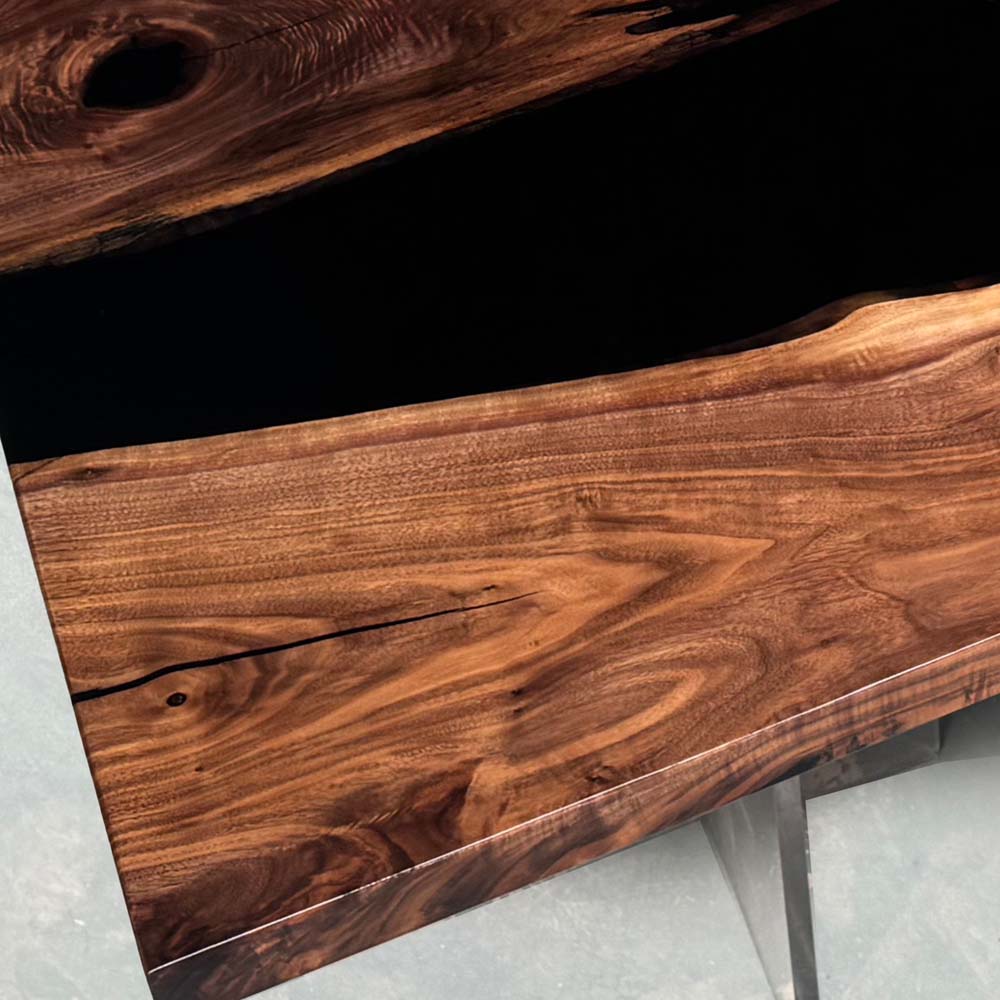 Elite Black Walnut with Natural Wormholes and Black Epoxy Dining and Conference Table ECT-167