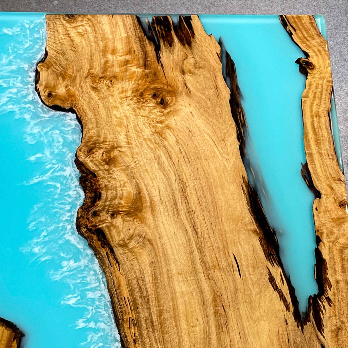 Elite Straight - Edge Golden Camphor Dining Table with Blue Wave Resin 80"L×47"W EIT-18