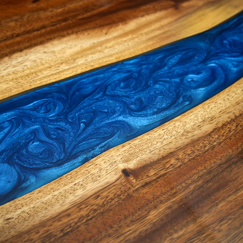Elite Straight - Edge Walnut Dining Table with Irregular Blue Resin 72.05''L×36.22''W, EIT-35