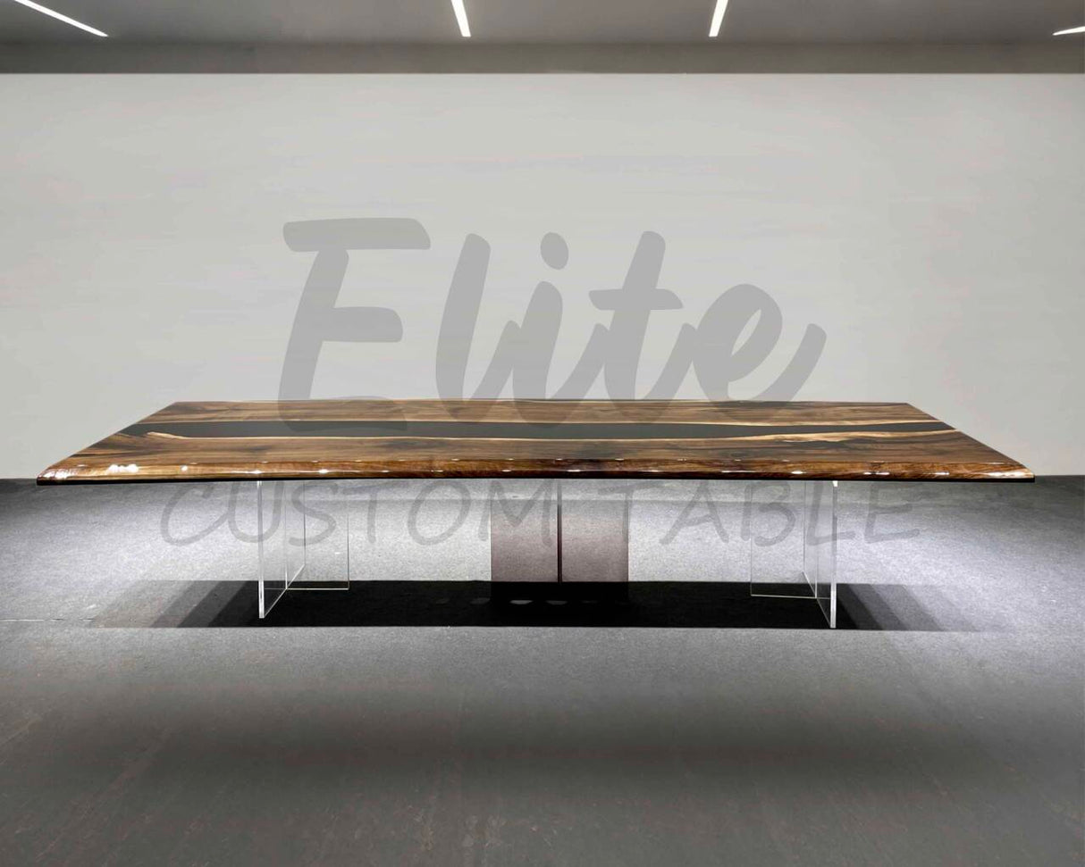 Elite Custom Retangular Black Walnut Wood Black Epoxy Dining & Conference Table ECT-01