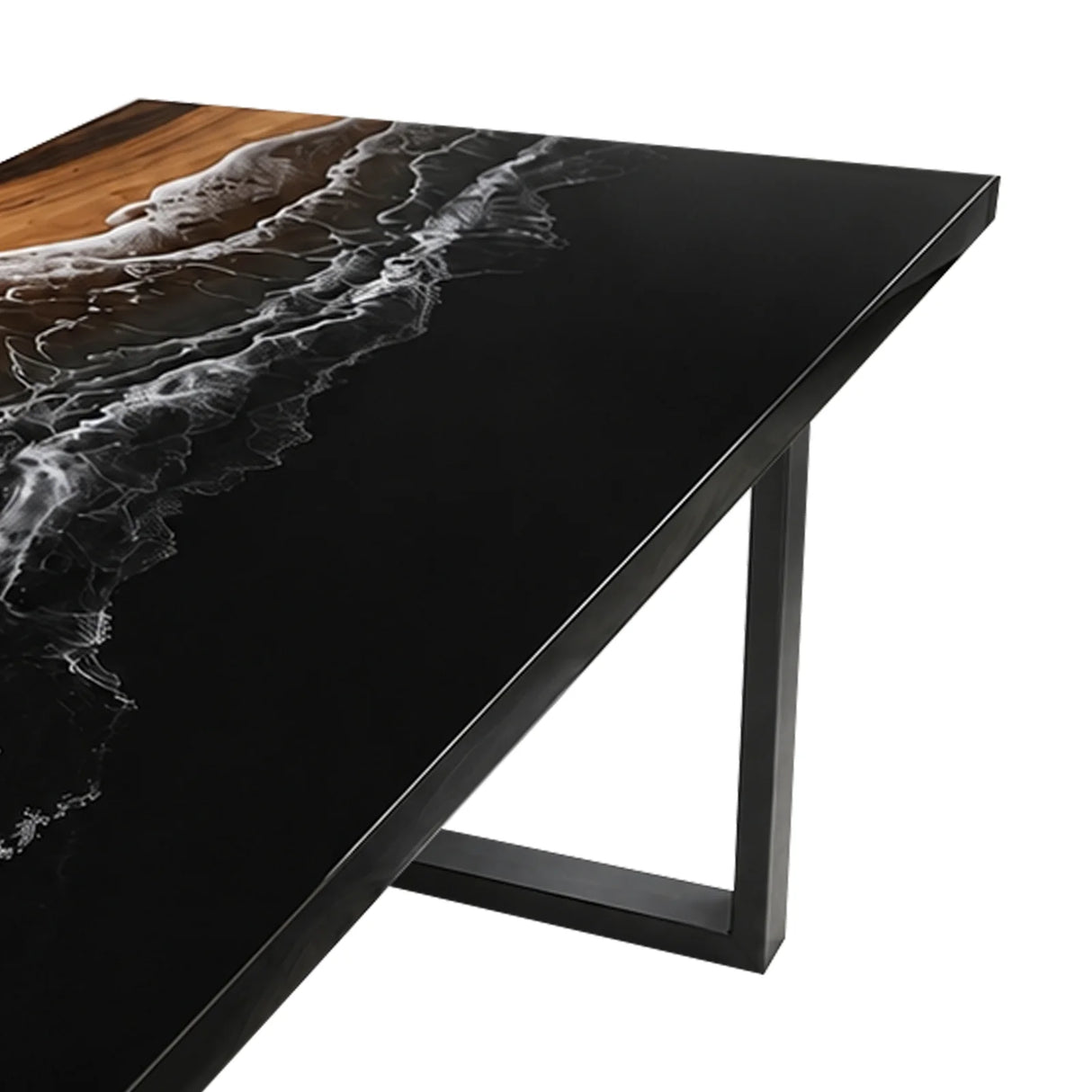 Custom Walnut Black Ocean Wave Epoxy Resin Conference Table | ECT-395