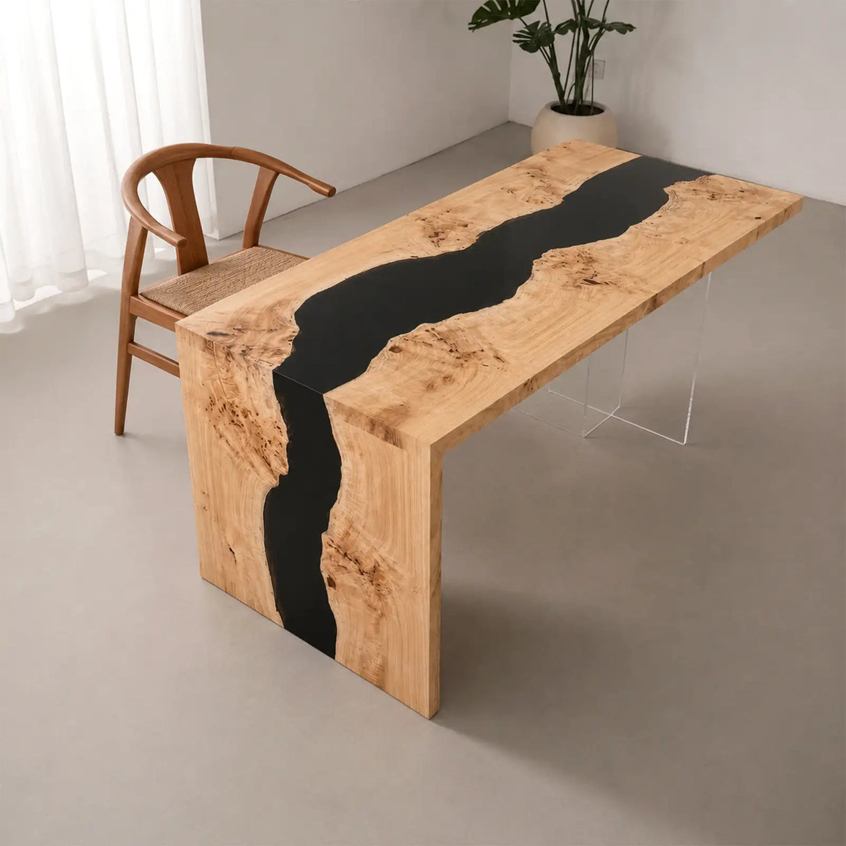 Custom Poplar Black Epoxy Resin Conference Table | ECT-396