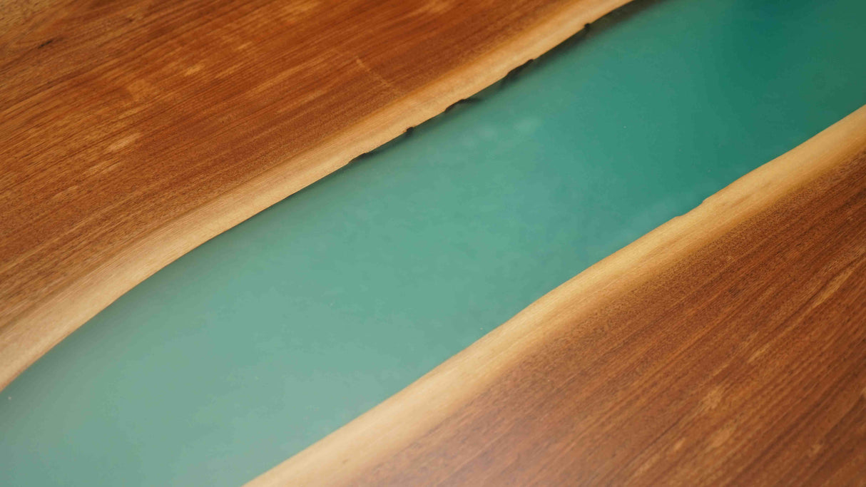 In-Stock Walnut Peacock Blue Epoxy Resin Table 42.1" × 96.1"