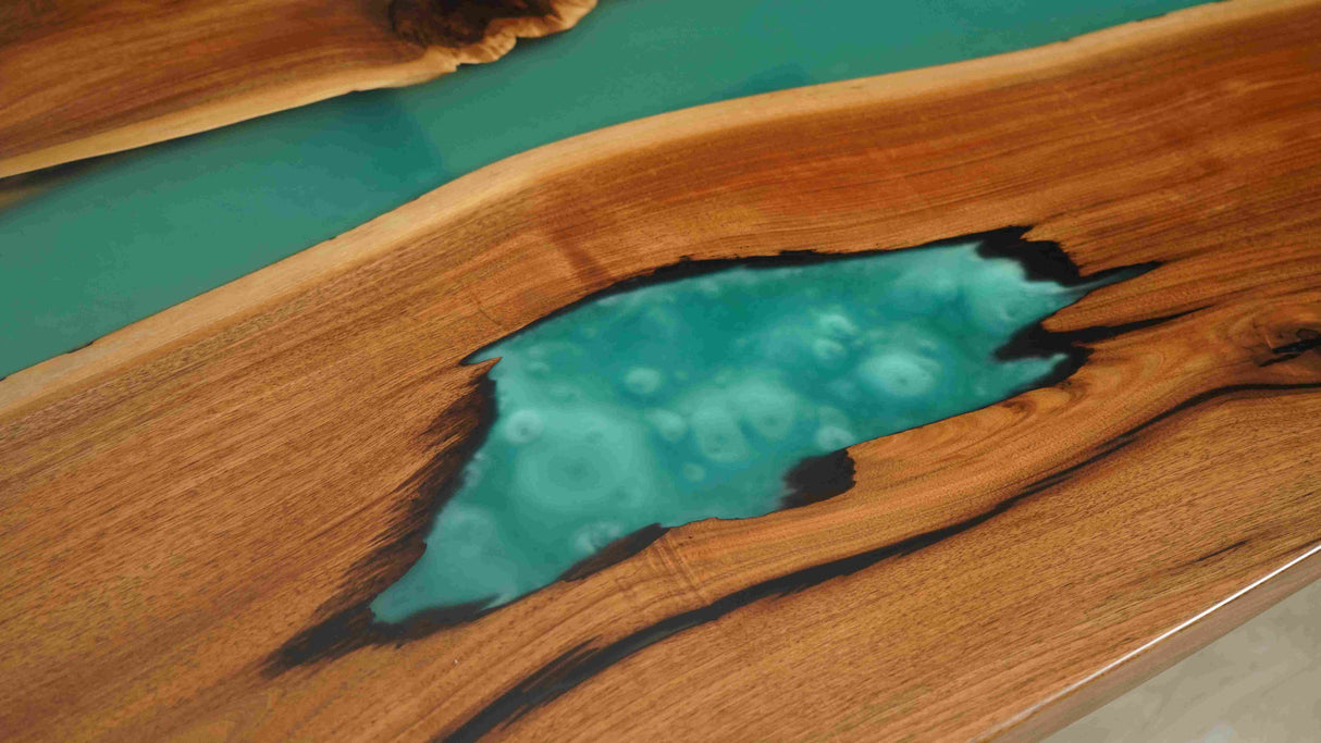 In-Stock Walnut Peacock Blue Epoxy Resin Table 42.1" × 96.1"