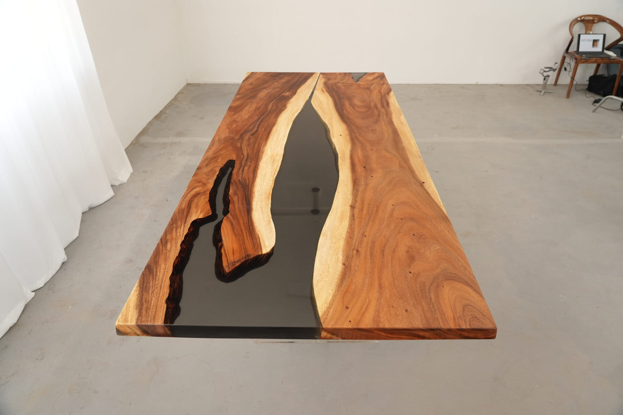 In-Stock Walnut Charred Black Epoxy Resin Table 42.1" × 107.9"