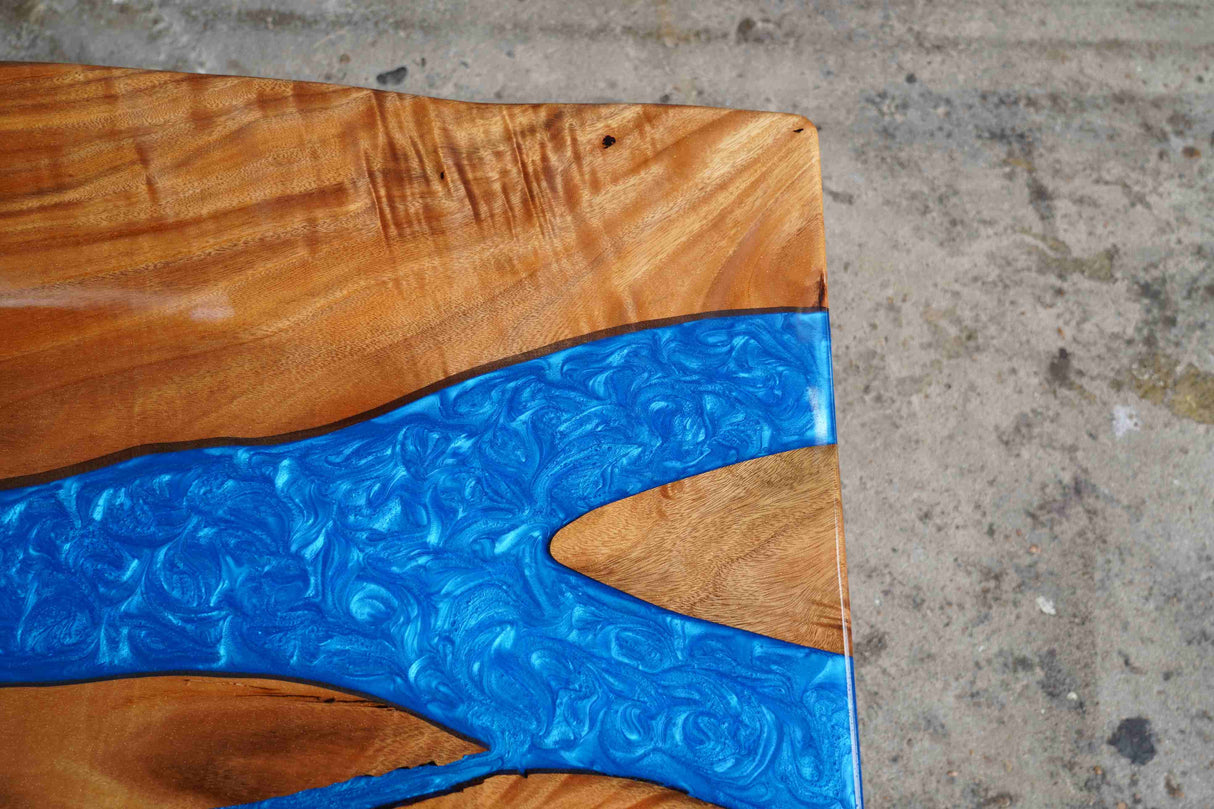 In-Stock Walnut Live Edge Blue Epoxy Resin Dining Table 40" × 84"