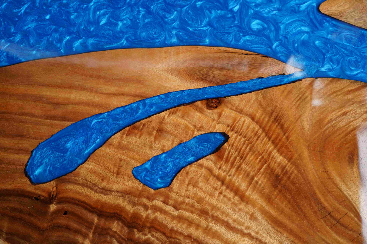 In-Stock Walnut Live Edge Blue Epoxy Resin Dining Table 40" × 84"
