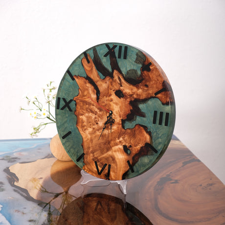 Elite Turquoise Epoxy Resin & Walnut Wood Wall Clock EWC-04 - 16''