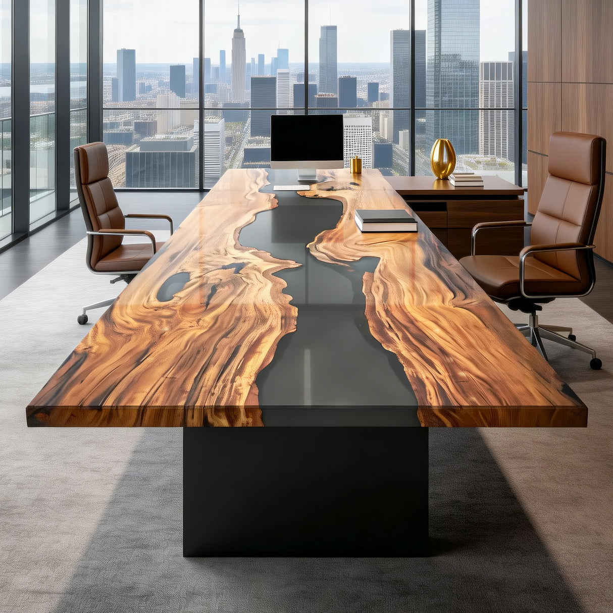 Elite Olive Wood and Black Resin River Conference & Dining Table ECT-04