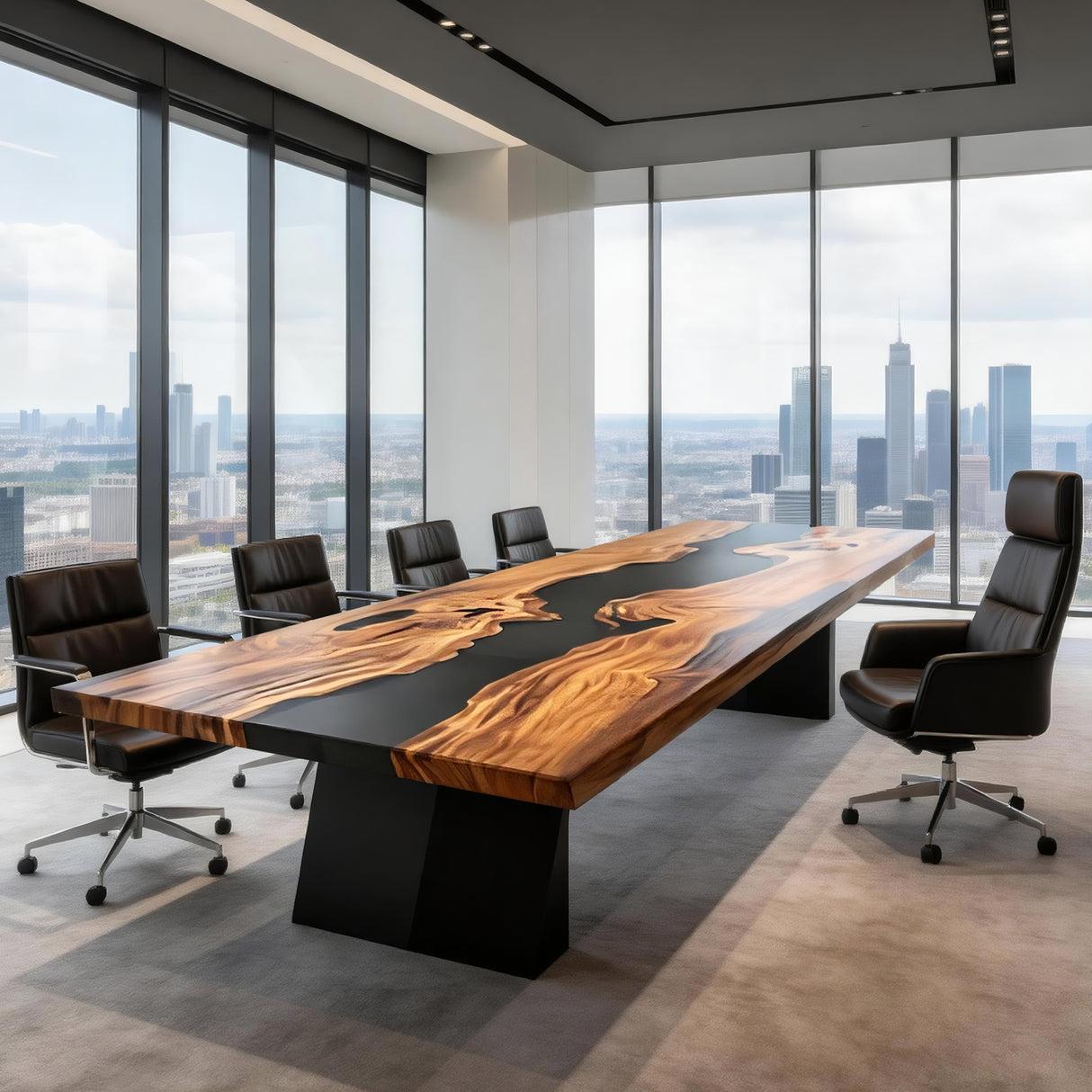 Elite Olive Wood and Black Resin River Conference & Dining Table ECT-04