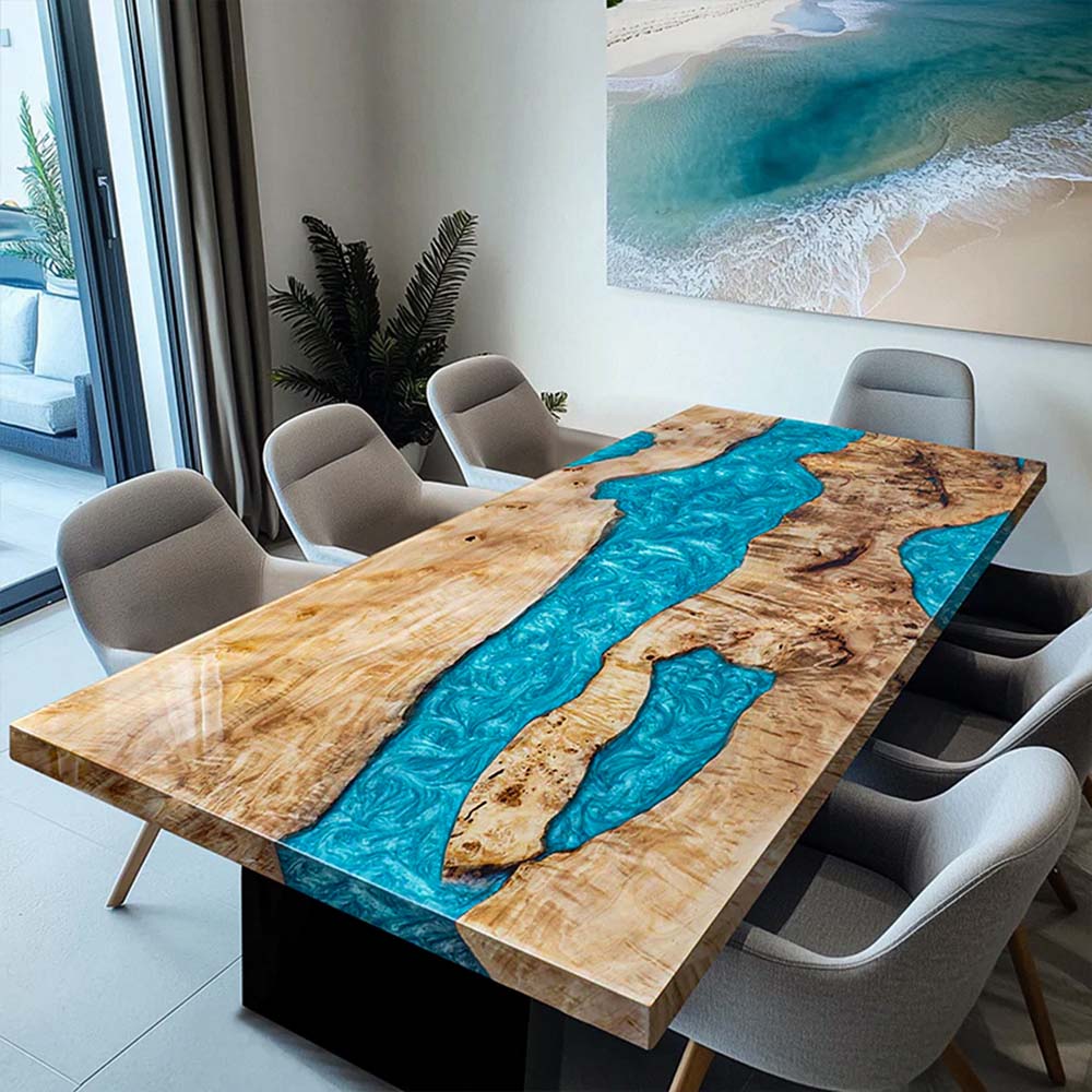 Elite Custom Premium Poplar Peacock Blue Epoxy Dining Table ECT-101