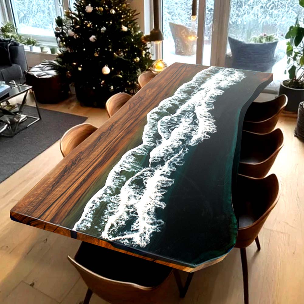 Elite Black Walnut with Tempestuous Seas Epoxy Resin Dining & Conference & Office Table ECT-102