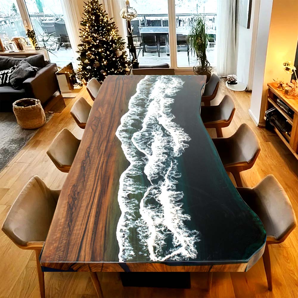Elite Black Walnut with Tempestuous Seas Epoxy Resin Dining & Conference & Office Table ECT-102