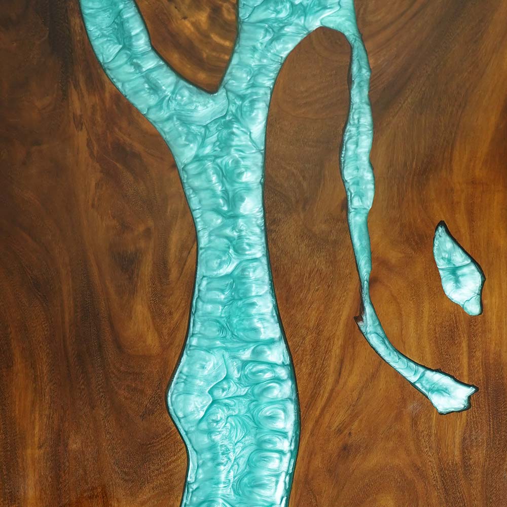 Elite Custom Solid Black Walnut Dining Table with Teal Resin Inlay ECT-103