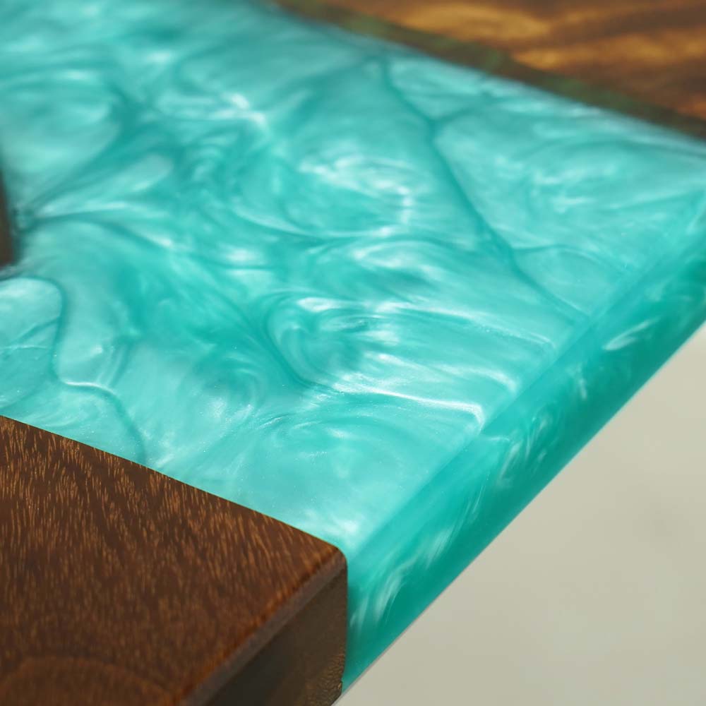 Elite Custom Solid Black Walnut Dining Table with Teal Resin Inlay ECT-103