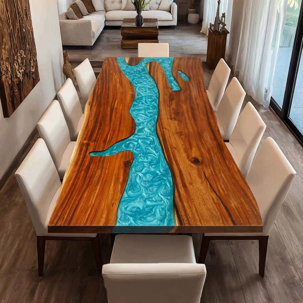 Elite Custom Unique Walnut Sleek Wood Live Edge Epoxy Conference Table ECT-105