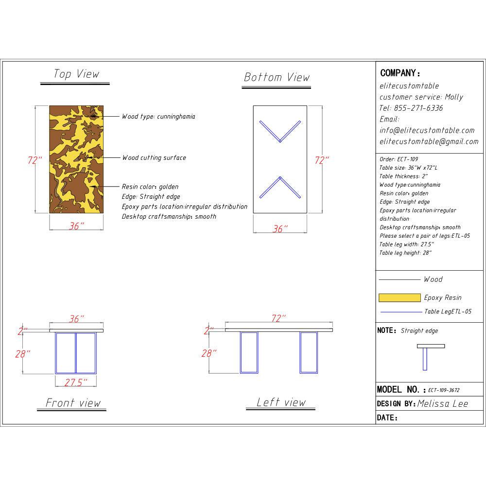 Elite Custom Live Edge Cunninghamia Mosaic Resin Dining Table ECT-109