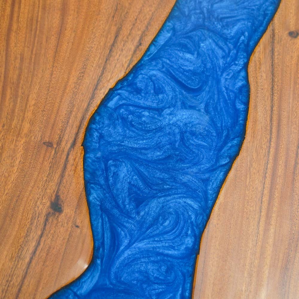 Elite Custom Resin Walnut Wood Table with Blue Resin Inlay ECT-111