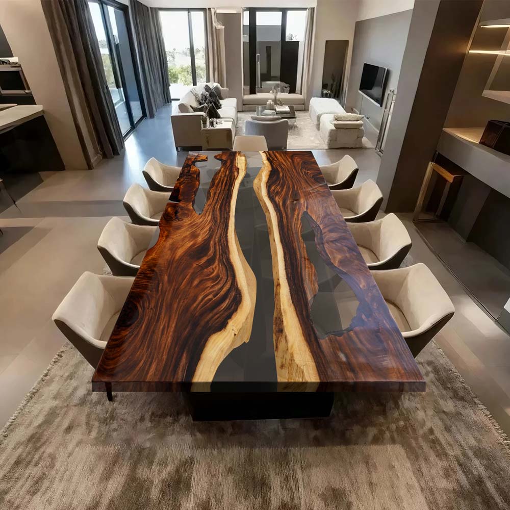 Elite Custom Walnut Wood Dining & Office & Conference Table with Transparent Resin ECT-115