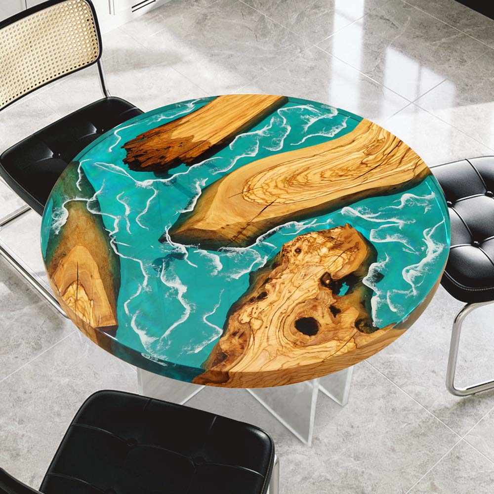 Elite Custom Olive Ocean-Inspired Epoxy Resin Round Table ECT-116