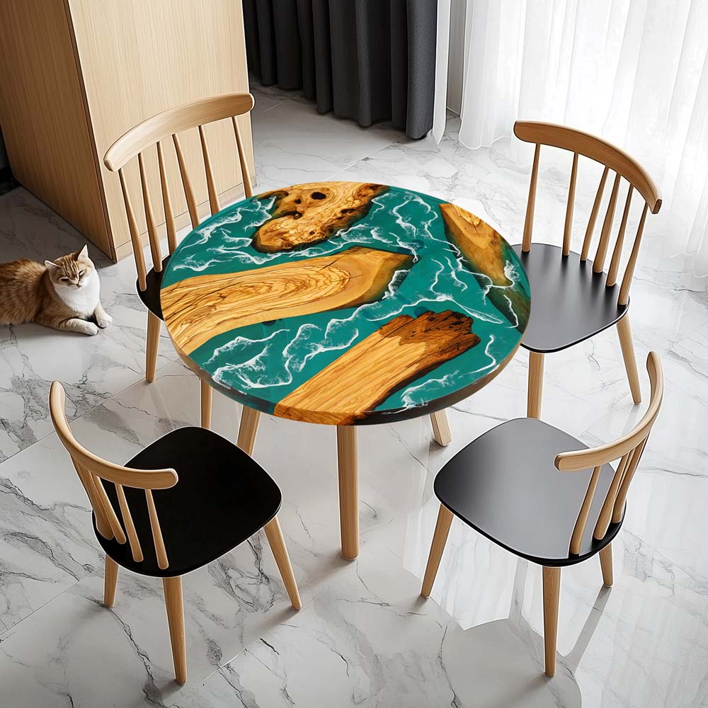 Elite Custom Olive Ocean-Inspired Epoxy Resin Round Table ECT-116