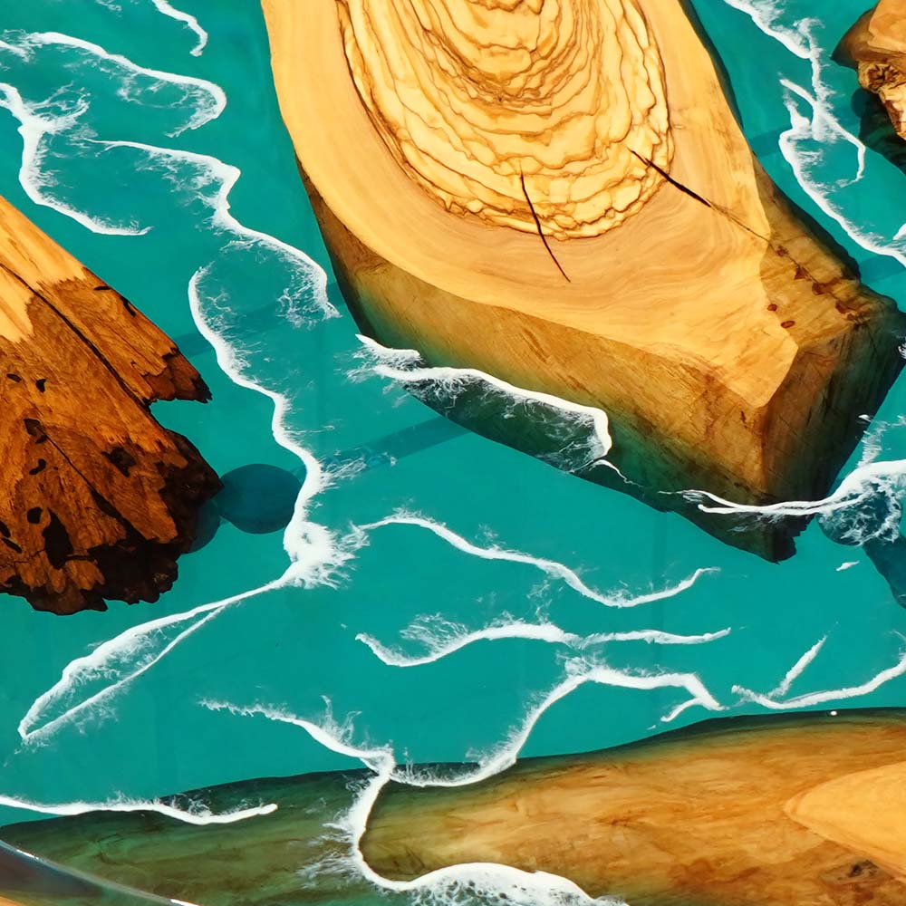 Elite Custom Olive Ocean-Inspired Epoxy Resin Round Table ECT-116