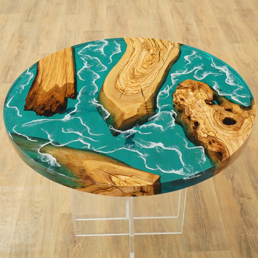 Elite Custom Olive Ocean-Inspired Epoxy Resin Round Table ECT-116