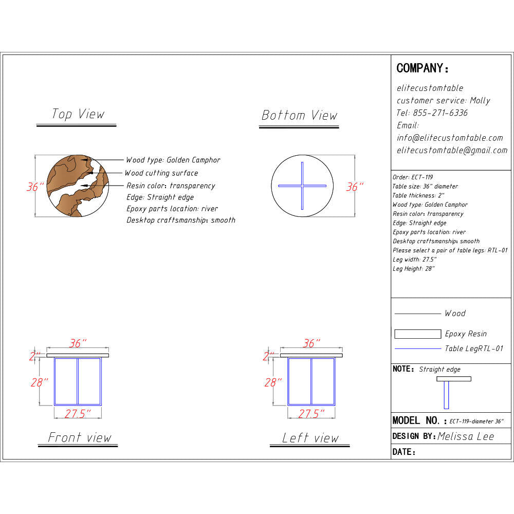 Elite Custom Poplar Round Epoxy Coffee Table ECT-119