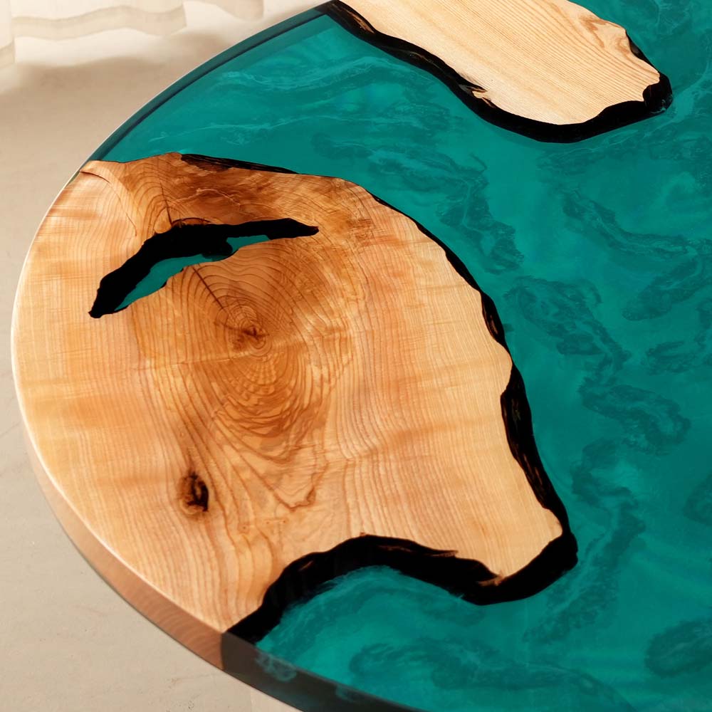 Elite Custom Poplar Wood and Blue-Green Resin Round Table ECT-121